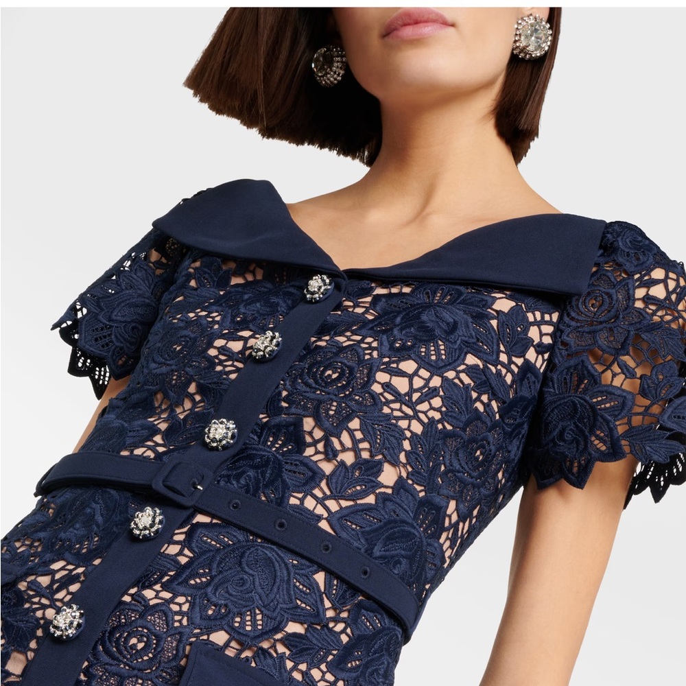 Self-Portrait Navy Lace Midi Dress - Picture 4 of 6